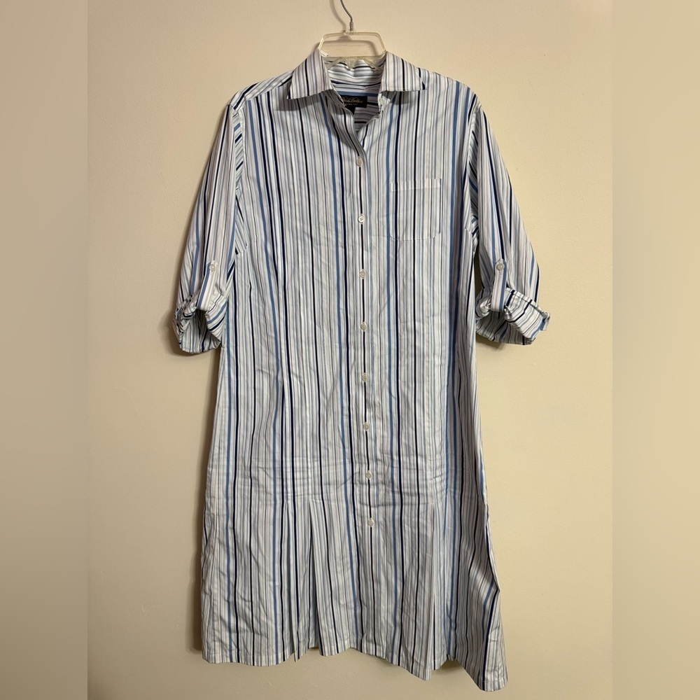Brooks Brothers Blue White Striped Women’s Cotton Button Front Shirt Dress 16